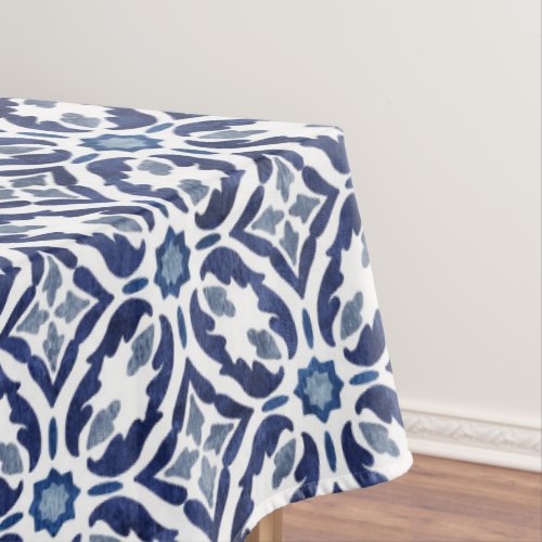 Blue  White Moroccan Tile Pattern  Tablecloth