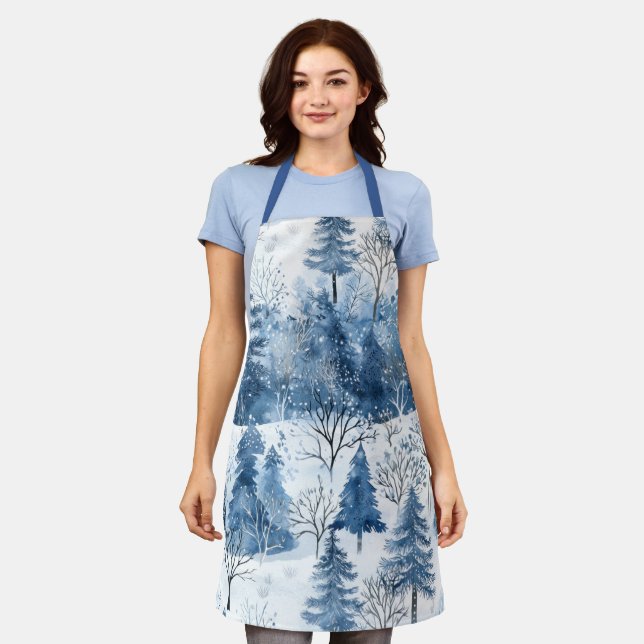 Blue White Mountain Christmas Trees Apron (Worn)