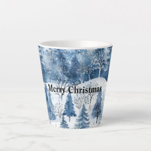 Blue White Mountain Christmas Trees Latte Mug