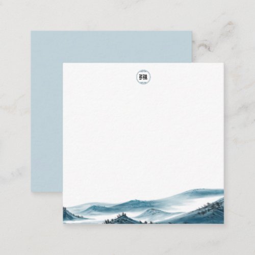 Blue White Mountain View Monogram Note Card