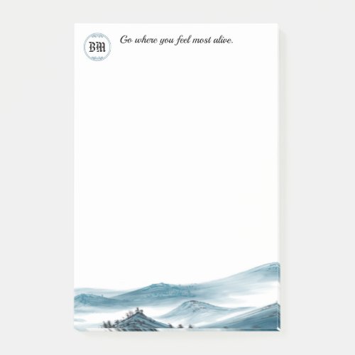 Blue White Mountain View Monogram Positive Quote Post_it Notes