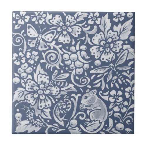 Blue White Mouse Woodland Forest Animal Faces R Ceramic Tile