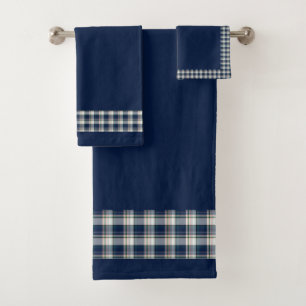 Blue, White, Multi Thread Plaid Bath Towel Set
