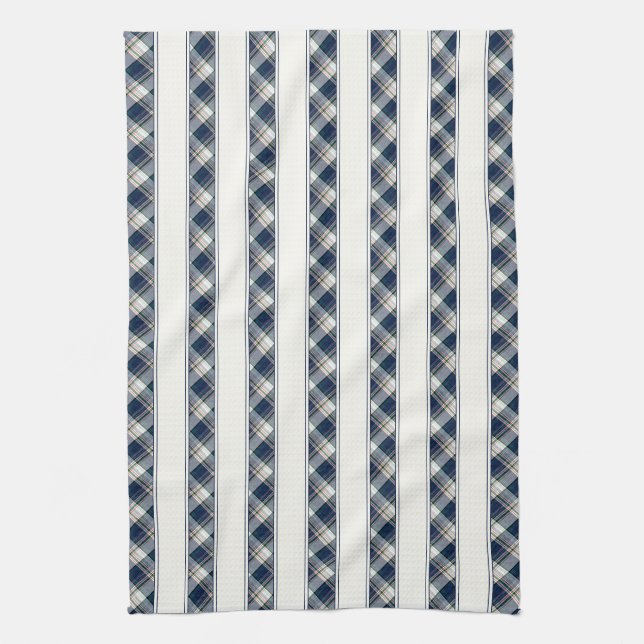Blue, White, Multi Thread Plaid Stripes Kitchen Towel (Vertical)