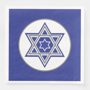 Blue & White Multiple Stars of David Design Paper Dinner Napkins