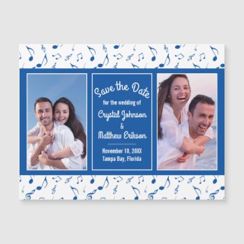 Blue White Music Notes Photo Save The Date Magnet by wasootch at Zazzle