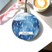 Blue White Nature Rain Drops Wireless Charger