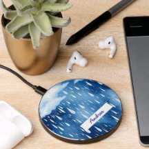 Blue White Nature Rain Drops Wireless Charger