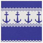 Blue White Nautical Anchor Coastal Stripes Fabric