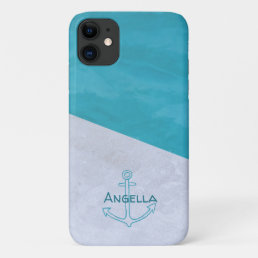 Blue White Nautical Anchor Summer Custom Name iPhone 11 Case