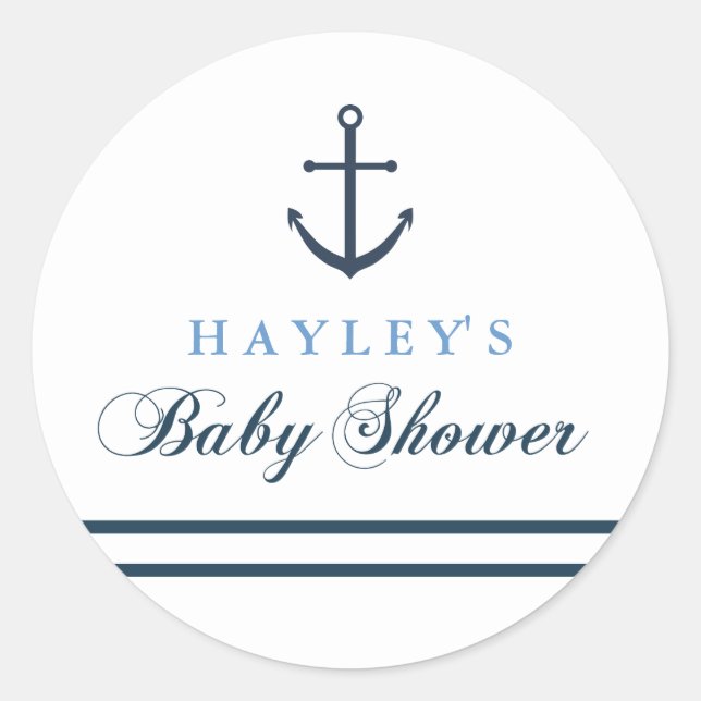 Blue & White Nautical Baby Shower Sticker (Front)