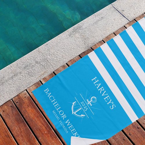 Blue  White Nautical Bachelor Trip Keepsake Beach Towel