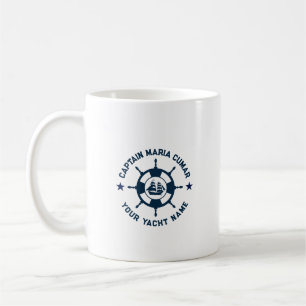 Blue White Nautical Boat Wheel Vintage Boat Coffee Mug