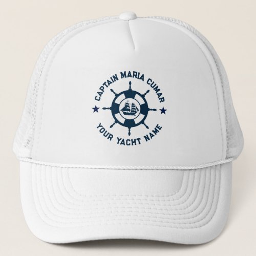 Blue White Nautical Boat Wheel Vintage Boat Trucker Hat