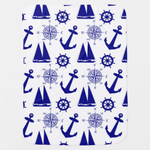 Blue White Nautical Coastal Boating Baby Blanket