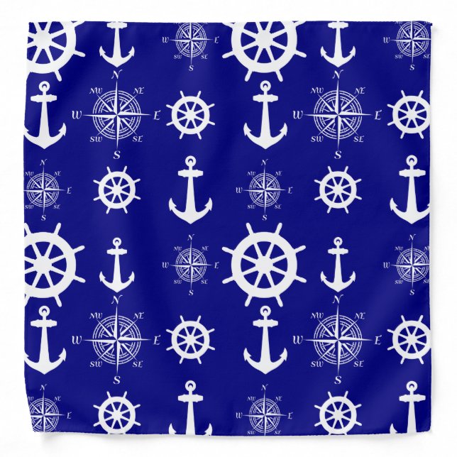 Blue White Nautical Coastal Boating Bandana (Front)