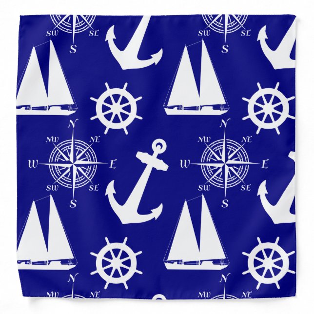 Blue White Nautical Coastal Boating Bandana (Front)