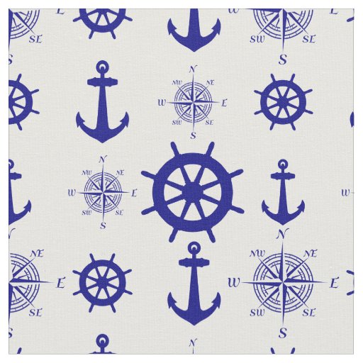 Blue White Nautical Coastal Boating Fabric