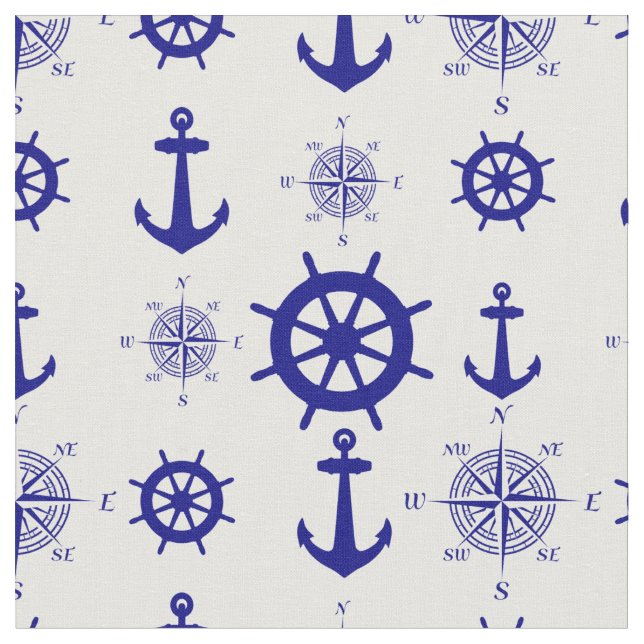 Blue White Nautical Coastal Boating Fabric (Close Up)