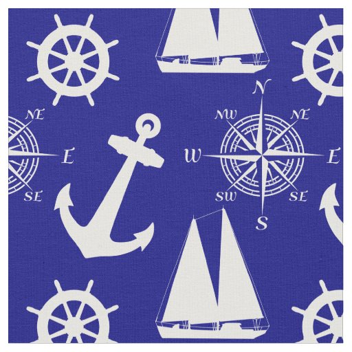 Blue White Nautical Coastal Boating Fabric