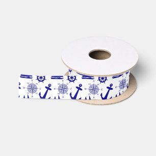 Blue White Nautical Coastal Boating Satin Ribbon