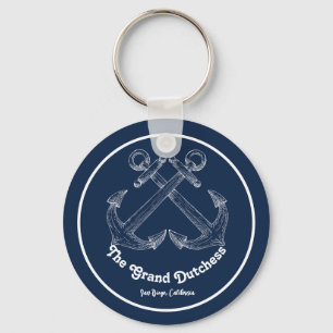 Blue White Nautical Custom Anchor Boat Name Design Keychain