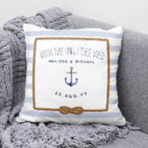 Blue &amp; White Nautical Knot Ring Bearer Wedding Throw Pillow
