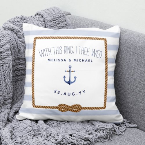 Blue  White Nautical Knot Ring Bearer Wedding Throw Pillow