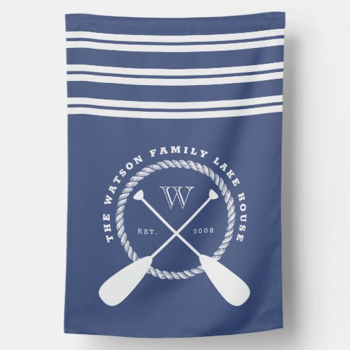 Blue White Nautical Lake House Monogram House Flag | Zazzle