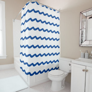 Blue white nautical sea waves pattern shower curtain