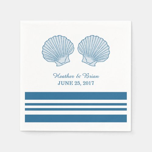 Blue White Nautical Seashells Paper Napkins