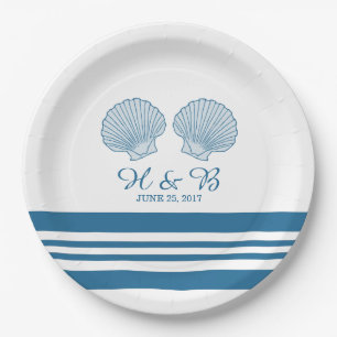Blue White Nautical Seashells Paper Plates