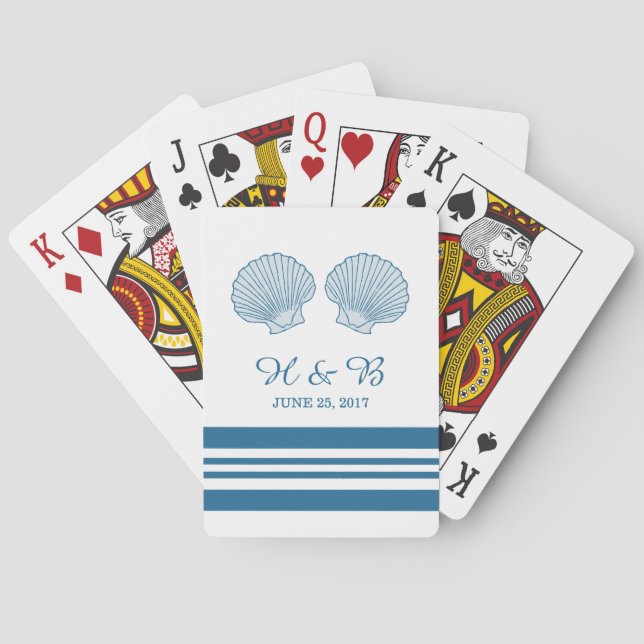 Blue White Nautical Seashells Playing Cards (Back)