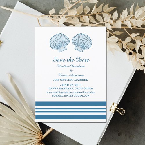 Blue White Nautical Seashells Save the Date Invite