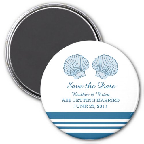 Blue White Nautical Seashells Save the Date Magnet