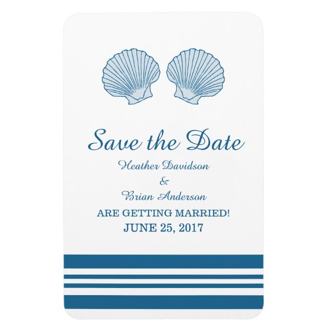 Blue White Nautical Seashells Save the Date Magnet (Vertical)