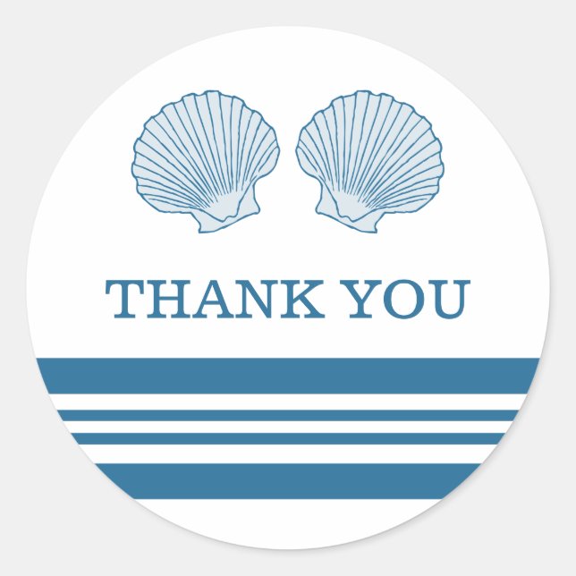 Blue White Nautical Seashells Thank You Stickers (Front)