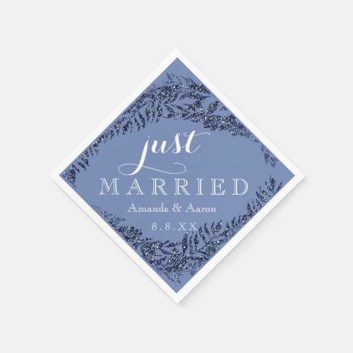 Blue White Navy Floral Gray Just Married Napkins