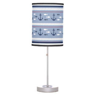 Blue White Navy Red Nautical Anchors  Table Lamp