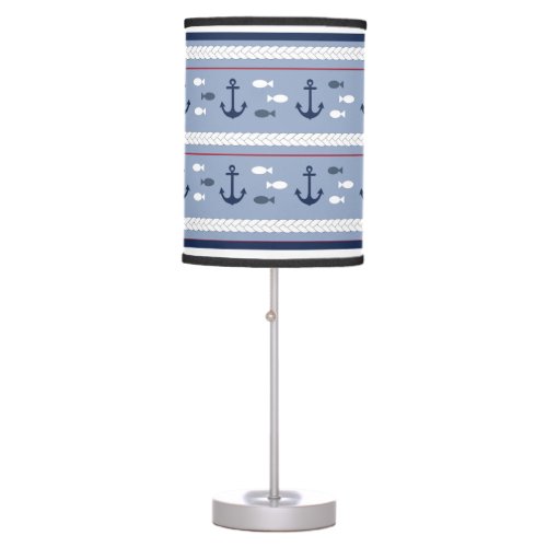 Blue White Navy Red Nautical Anchors  Table Lamp