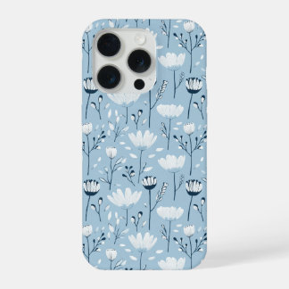 Blue White Navy Whimsical Watercolor Florals iPhone 15 Pro Case