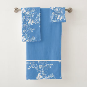 Blue White Ocean Life Pattern Bath Towel Set