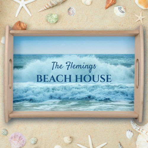 Blue White Ocean Waves Crashing Personalized  Serving Tray
