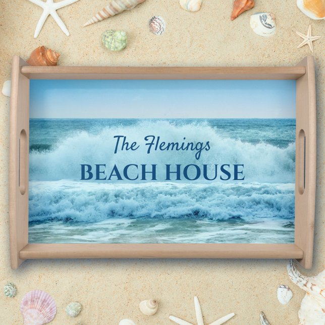 Blue White Ocean Waves Crashing Personalized  Serving Tray (Creator Uploaded)