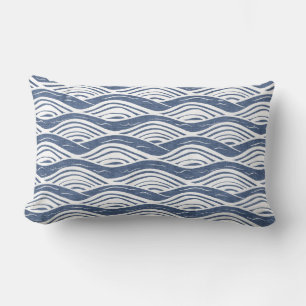 Blue & White Ocean Waves Lumbar Pillow