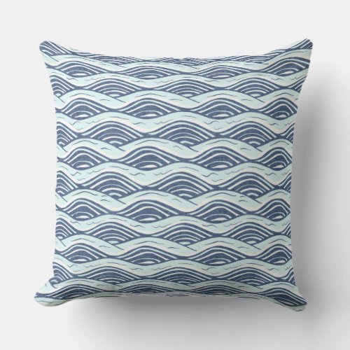 Blue  White Ocean Waves Throw Pillow