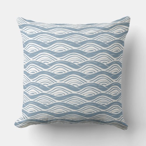 Blue  White Ocean Waves Throw Pillow