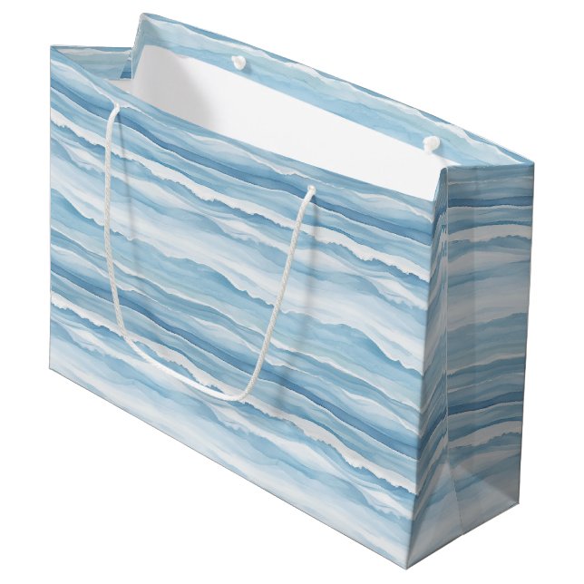Blue White Ocean Waves Wedding Large Gift Bag (Front Angled)