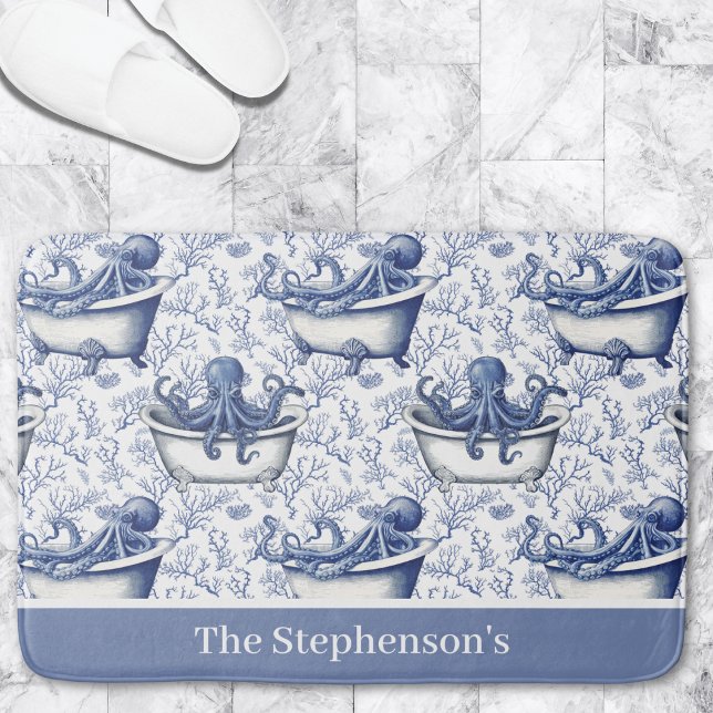Blue White Octopus in Bath Vintage Pattern  Mat (Creator Uploaded)