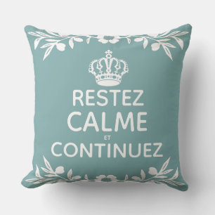 blue white olive branch French Keep Calm Carry On Throw Pillow